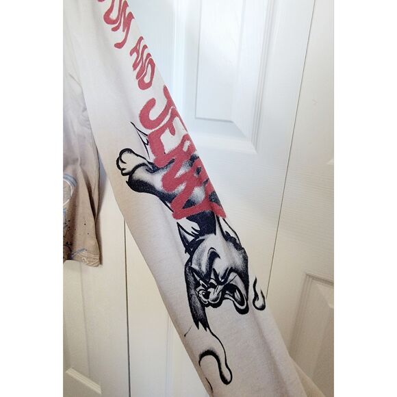 Tom & Jerry 2X Graphic Shirt Adult Khaki Long Sleeve Graffiti Print Stretch LS - Picture 4 of 7